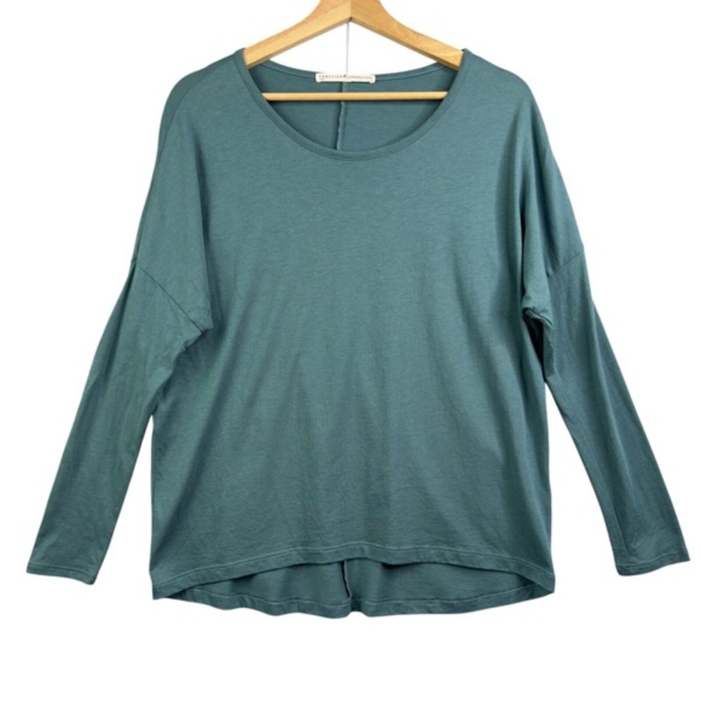 Peruvian Connection Women Green Crew neck Long Sleeve Shirt Size‎ S Pima Cotton